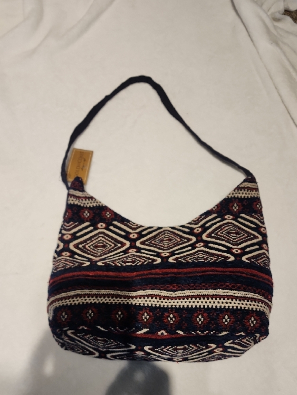 Handwoven Geometric Shoulder Bag in Black, Cream & Burgundy - Picture 2 of 10